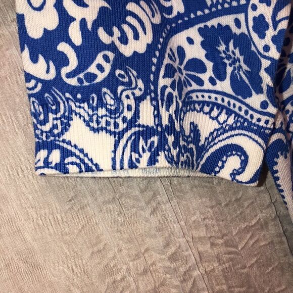 Talbots SP Knit White Blue Paisley Short Sleeve Knit Pullover Sweater Top - Picture 7 of 13